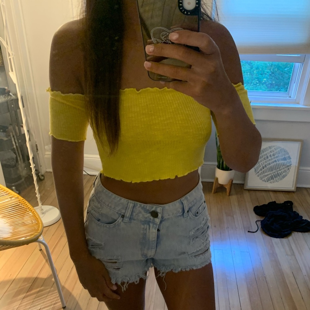 Yellow off the shoulder crop top